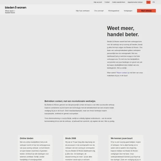 Screenshot van de website van biedenenwonen.nl