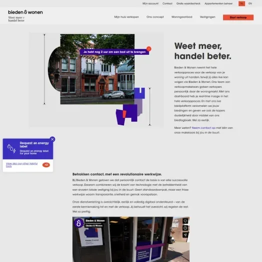 Screenshot van de website van www.biedenenwonen.nl