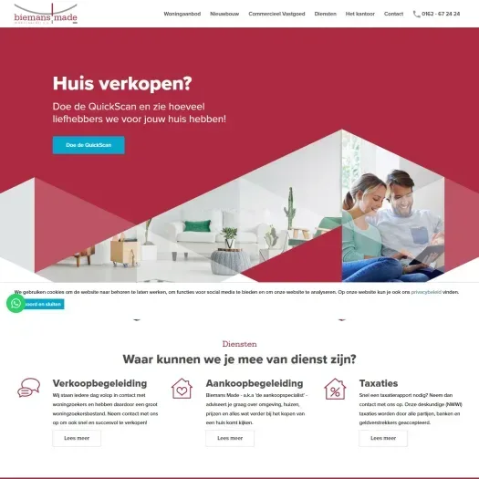 Screenshot van de website van www.biemansmade.nl
