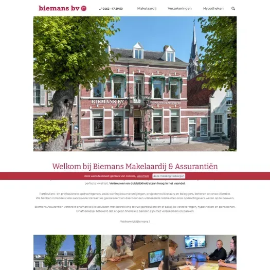 Screenshot van de website van www.biemansmakelaardij.nl