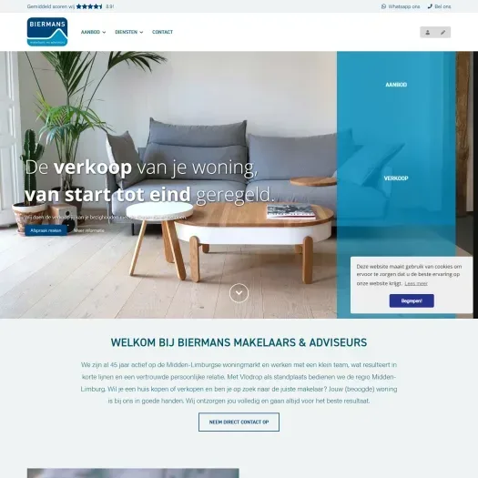 Screenshot of the website of www.biermansmakelaardij.nl