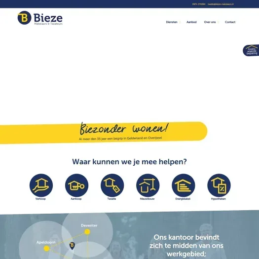 Screenshot van de website van www.bieze-makelaars.nl