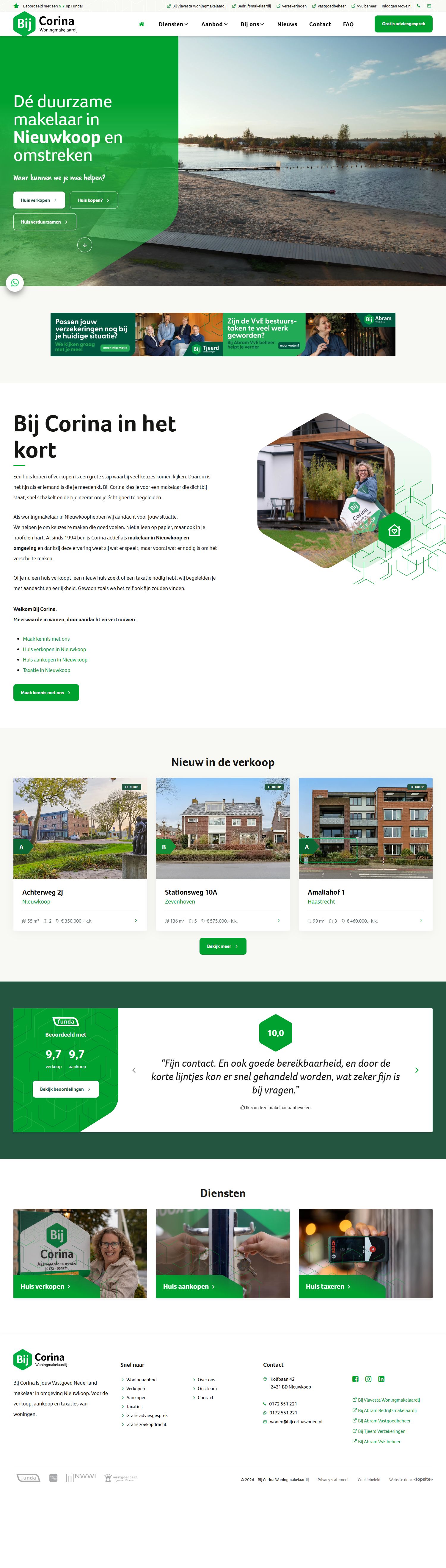 Screenshot der Website von www.bijcorinawonen.nl