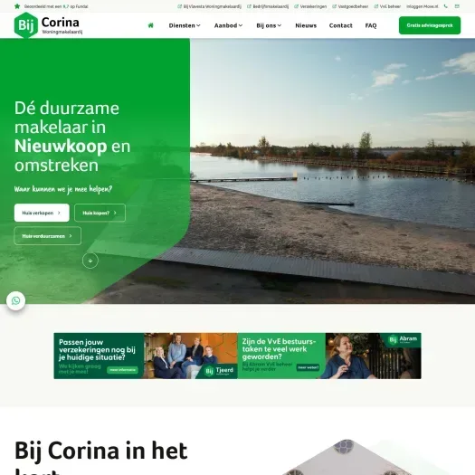 Screenshot van de website van www.bijcorinawonen.nl