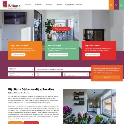 Screenshot van de website van www.bijdianamakelaardij.nl