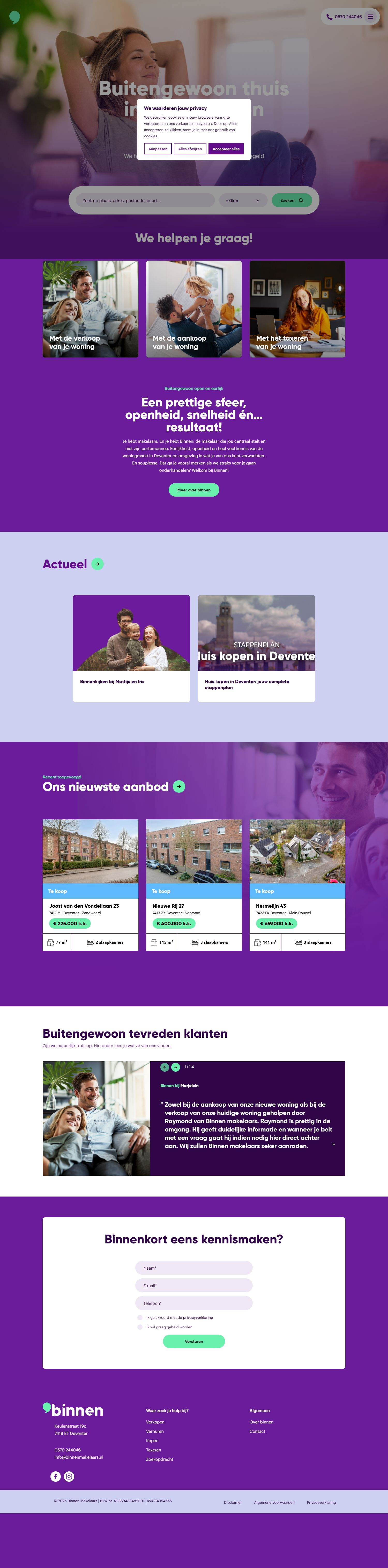 Screenshot der Website von www.binnenmakelaars.nl