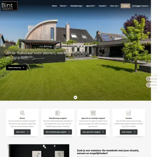 Screenshot van de website van www.bintmakelaardij.nl