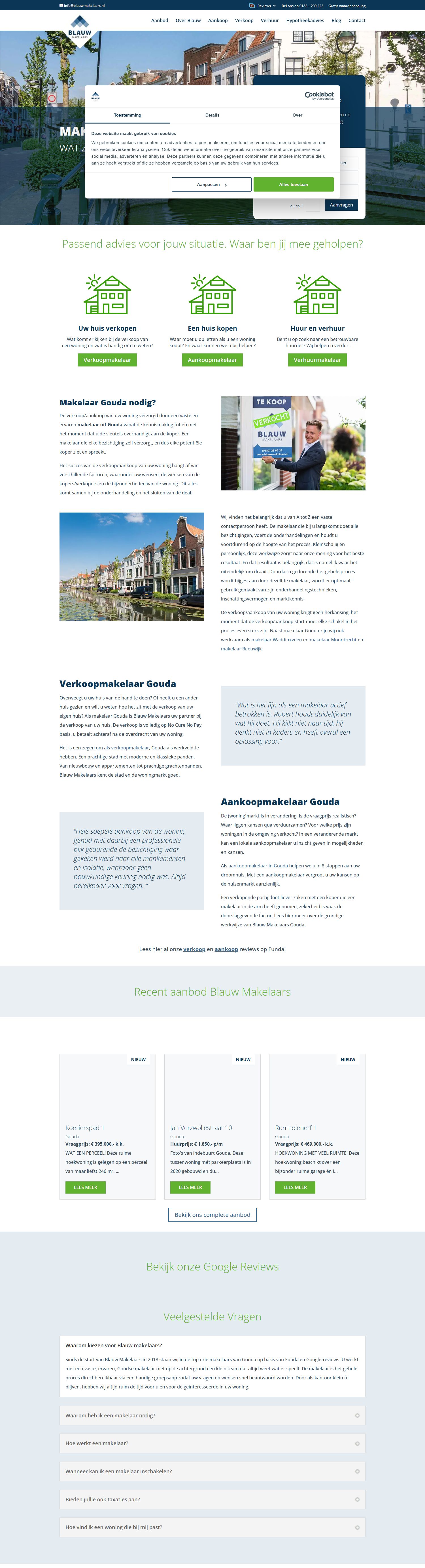 Screenshot of the website of www.blauwmakelaars.nl
