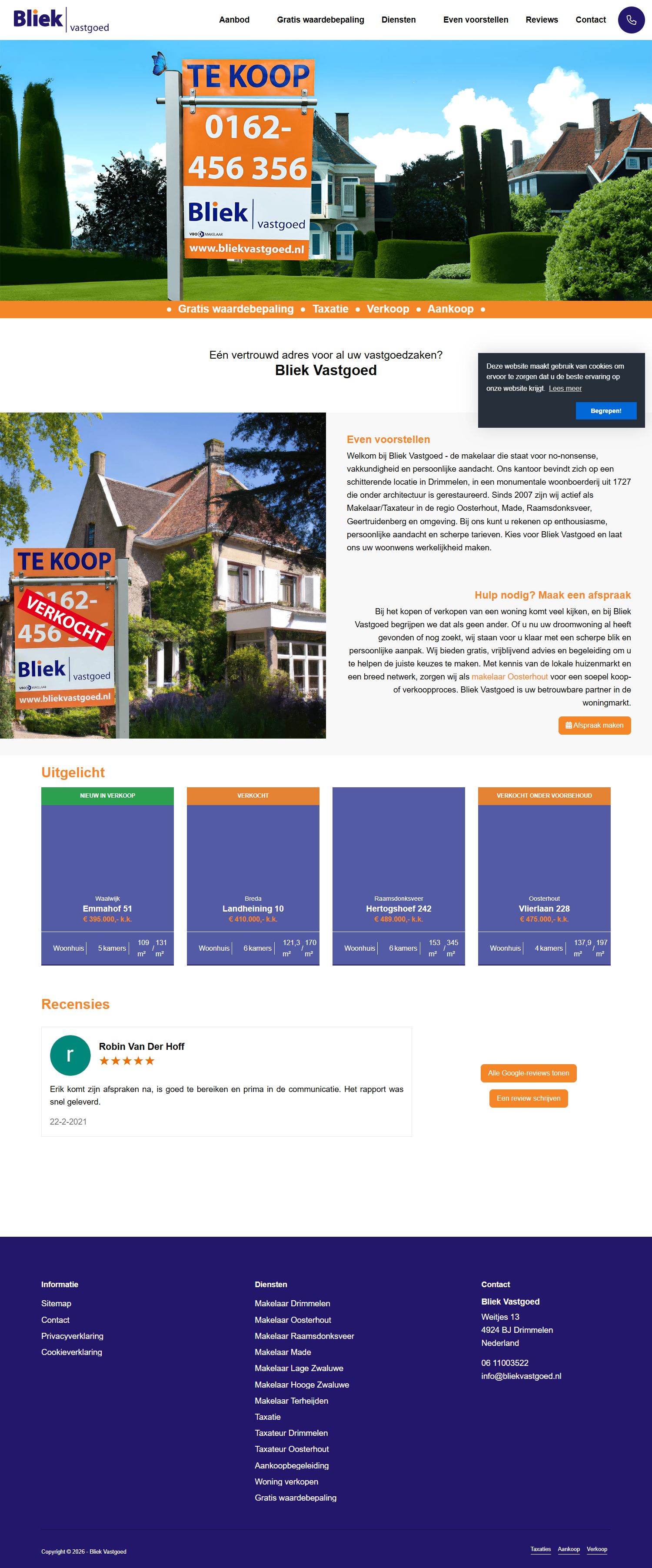 Screenshot of the website of www.bliekvastgoed.nl