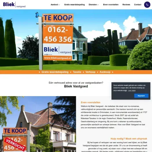 Screenshot van de website van www.bliekvastgoed.nl