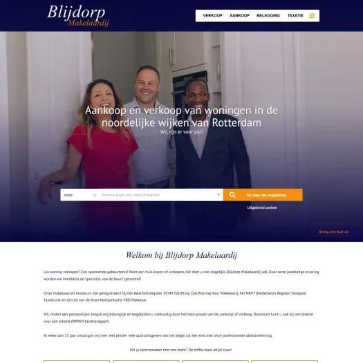 Screenshot van de website van www.blijdorpmakelaardij.nl