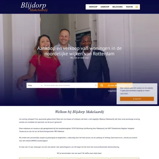 Screenshot van de website van www.blijdorpmakelaardij.nl