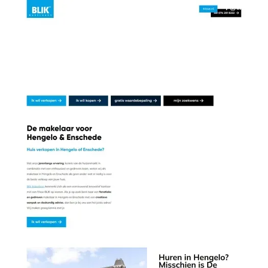 Screenshot van de website van www.blikmakelaars.nl