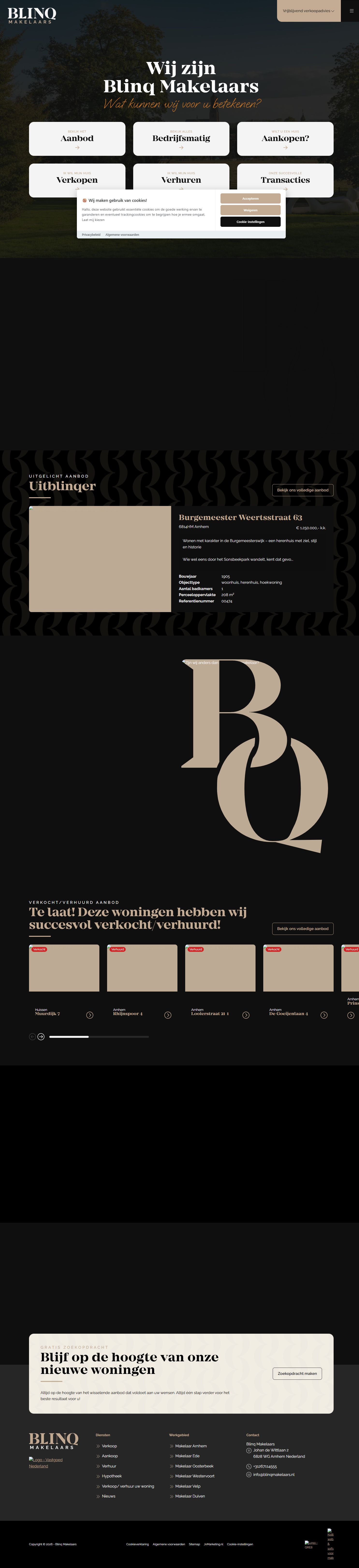 Screenshot van de website van blinqmakelaars.nl