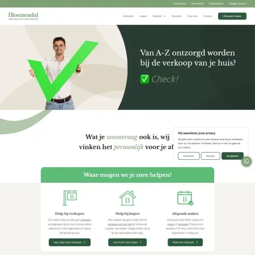 Screenshot of the website of www.bloemendalmakelaardij.nl