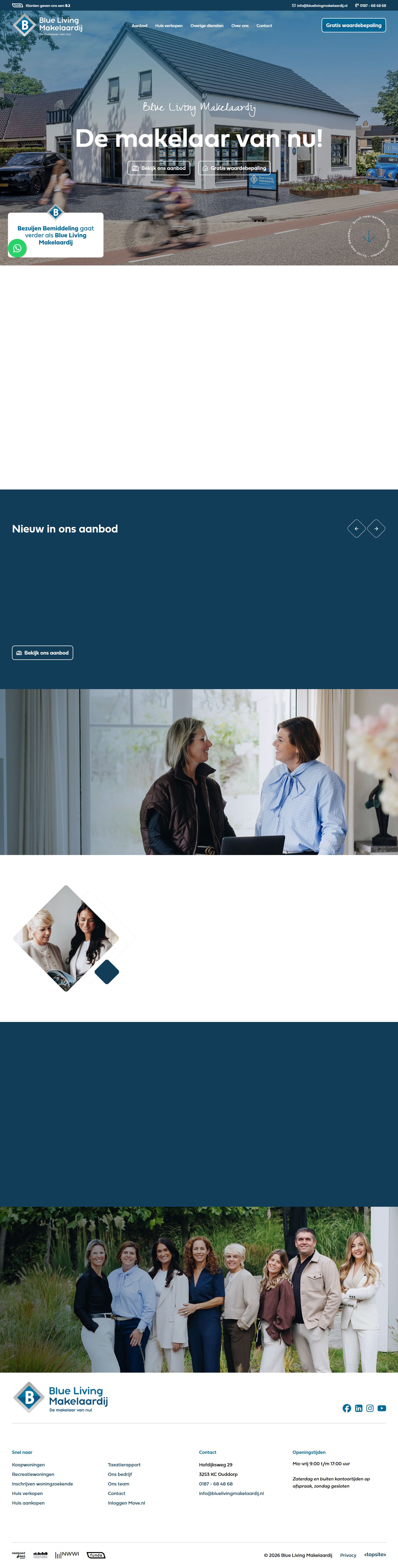 Screenshot van de website van www.bluelivingmakelaardij.nl