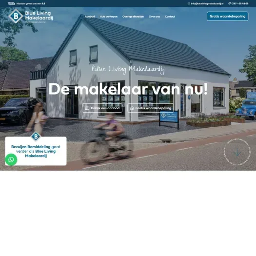 Screenshot van de website van www.bluelivingmakelaardij.nl