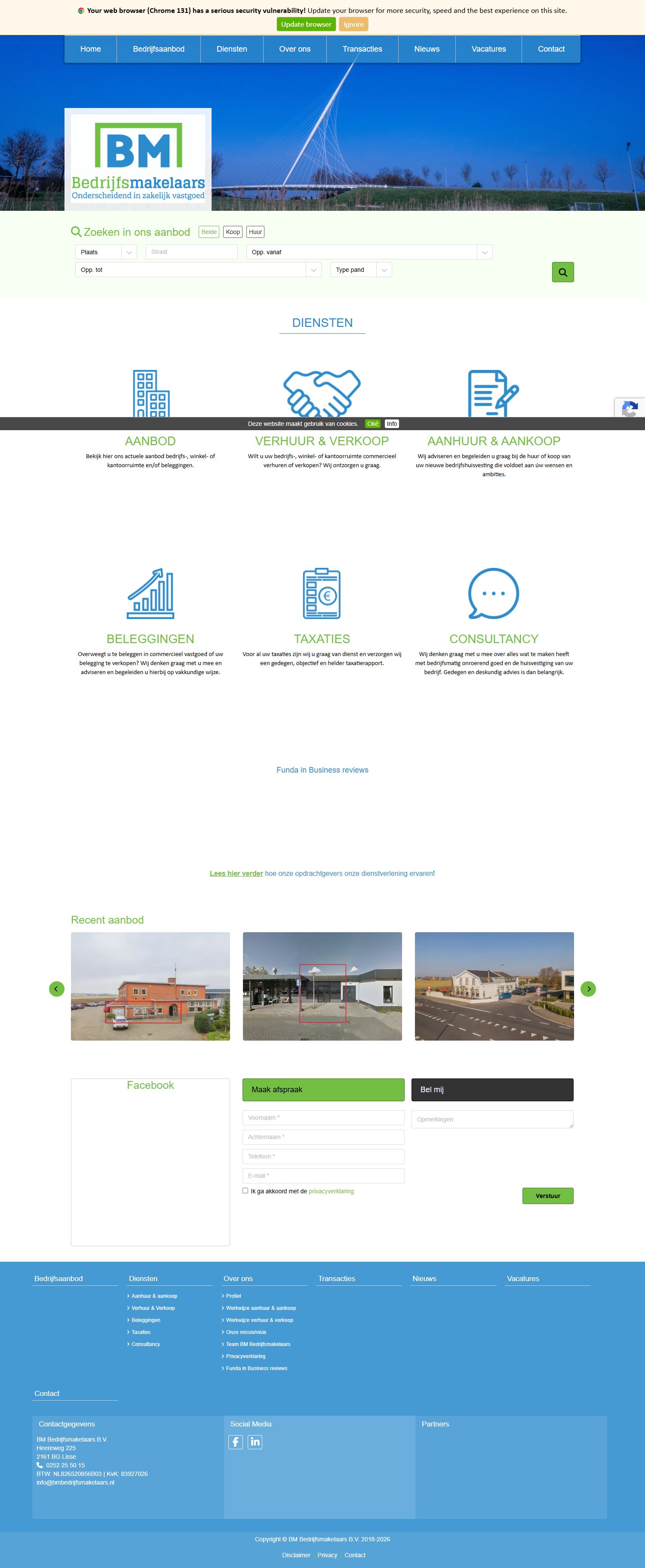 Screenshot der Website von www.bmbedrijfsmakelaars.nl