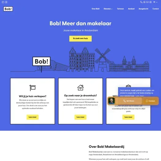 Screenshot van de website van www.bob-makelaardij.nl