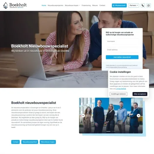 Screenshot van de website van www.boekholtnieuwbouwspecialist.nl