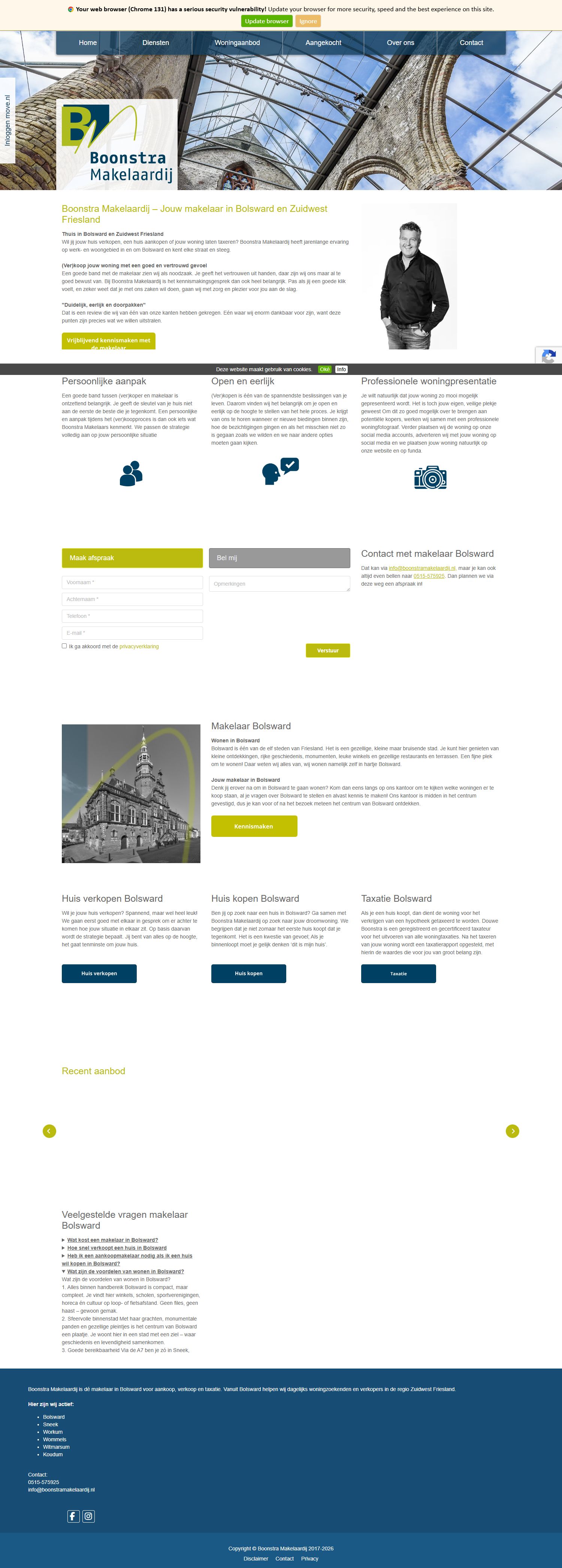 Screenshot of the website of www.boonstramakelaardij.nl