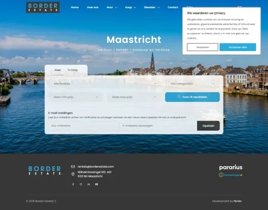 Screenshot van de website van www.borderestate.com