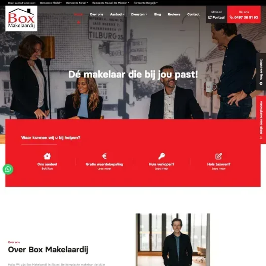 Screenshot van de website van www.boxmakelaardij.nl