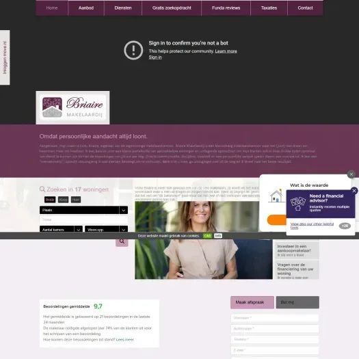 Screenshot of the website of www.vickybriaire.nl