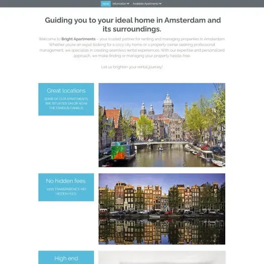 Screenshot van de website van www.bright-apartments.com