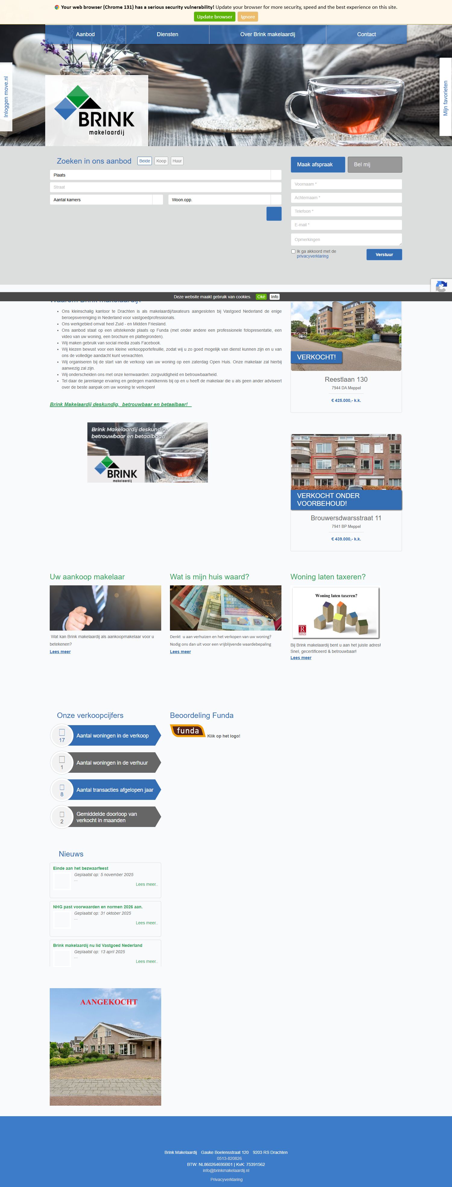 Screenshot of the website of www.brinkmakelaardij.nl