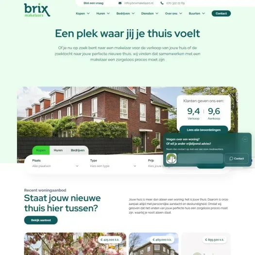 Screenshot van de website van www.brixmakelaars.nl