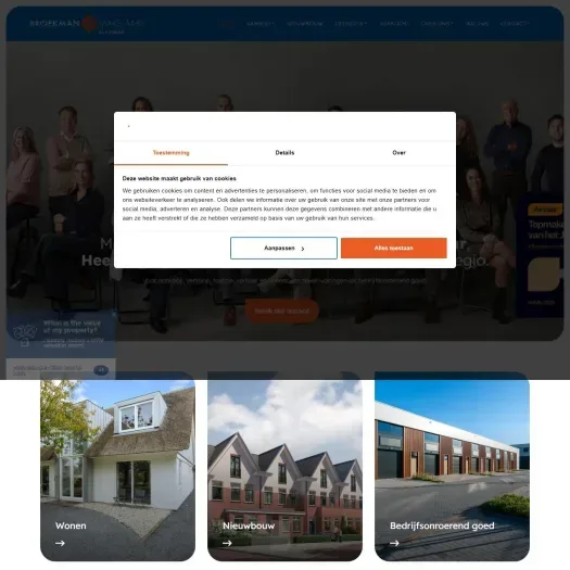Screenshot van de website van www.broekmanmakelaars.nl