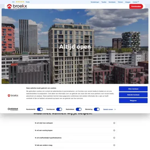 Screenshot van de website van www.broekx.nl