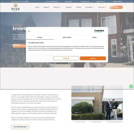 Screenshot van de website van www.brokmakelaars.nl
