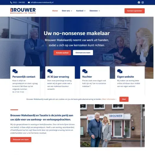 Screenshot of the website of www.brouwermakelaardij.nl