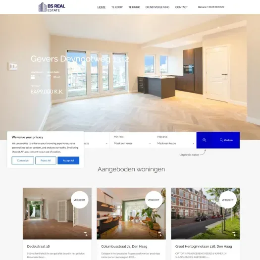 Screenshot der Website von www.bsrealestate.nl