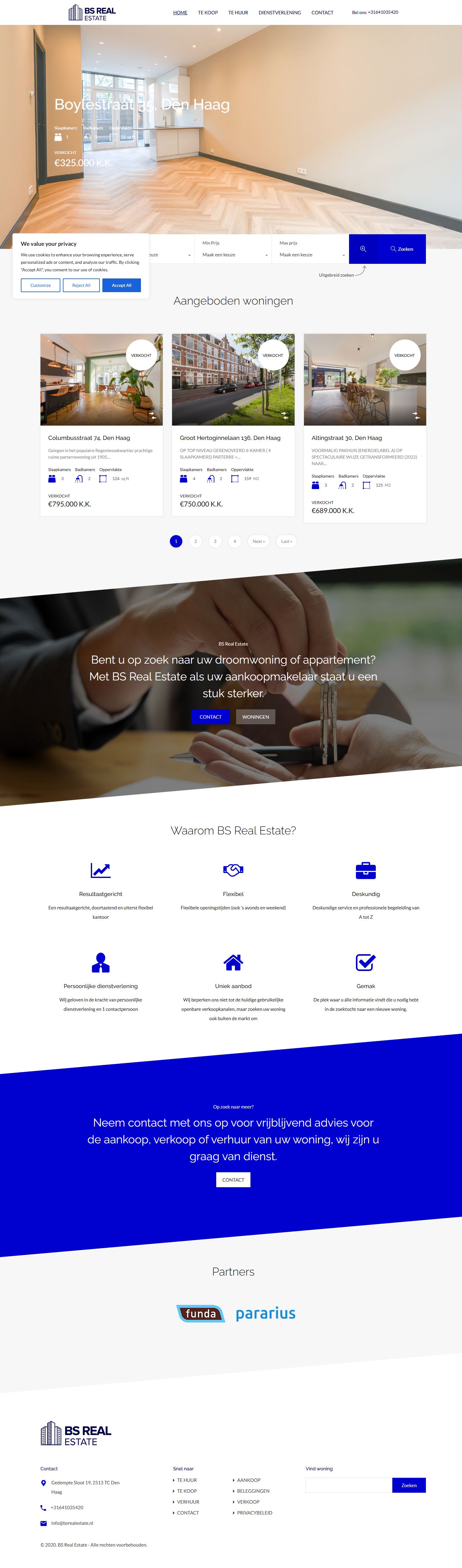 Screenshot van de website van www.bsrealestate.nl