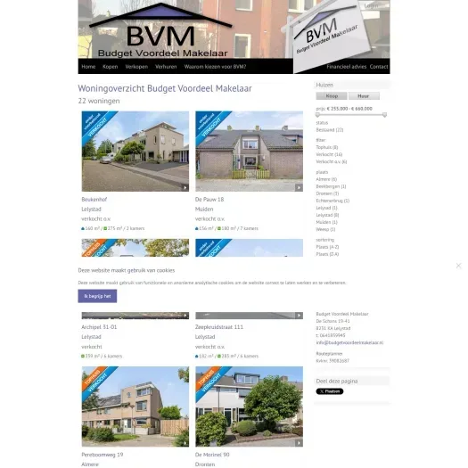 Screenshot van de website van www.budgetvoordeelmakelaar.nl