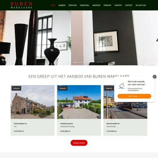 Screenshot van de website van www.burenmakelaars.nl