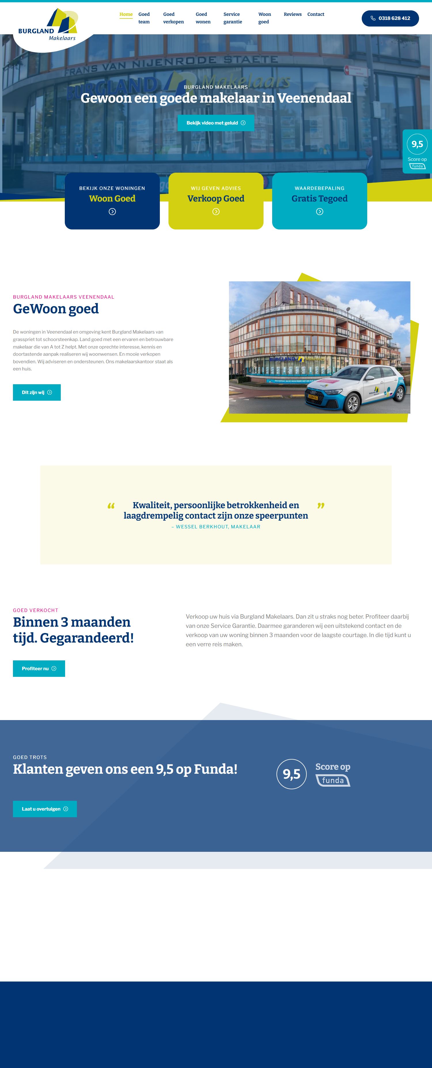 Screenshot of the website of www.burglandmakelaars.nl