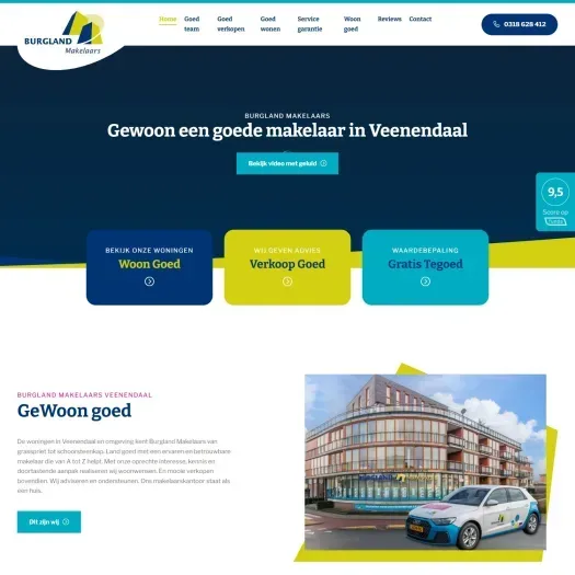 Screenshot of the website of www.burglandmakelaars.nl