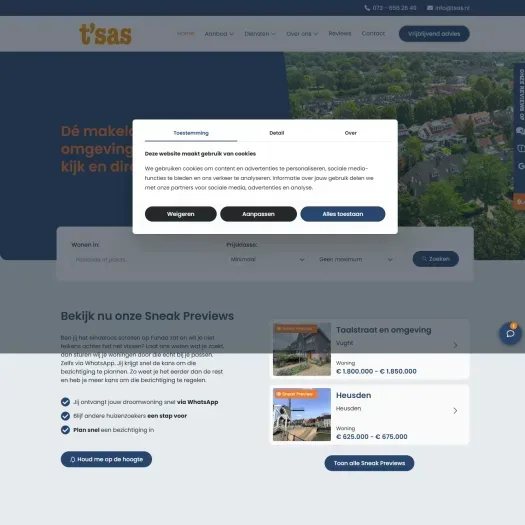 Screenshot of the website of www.tsas.nl