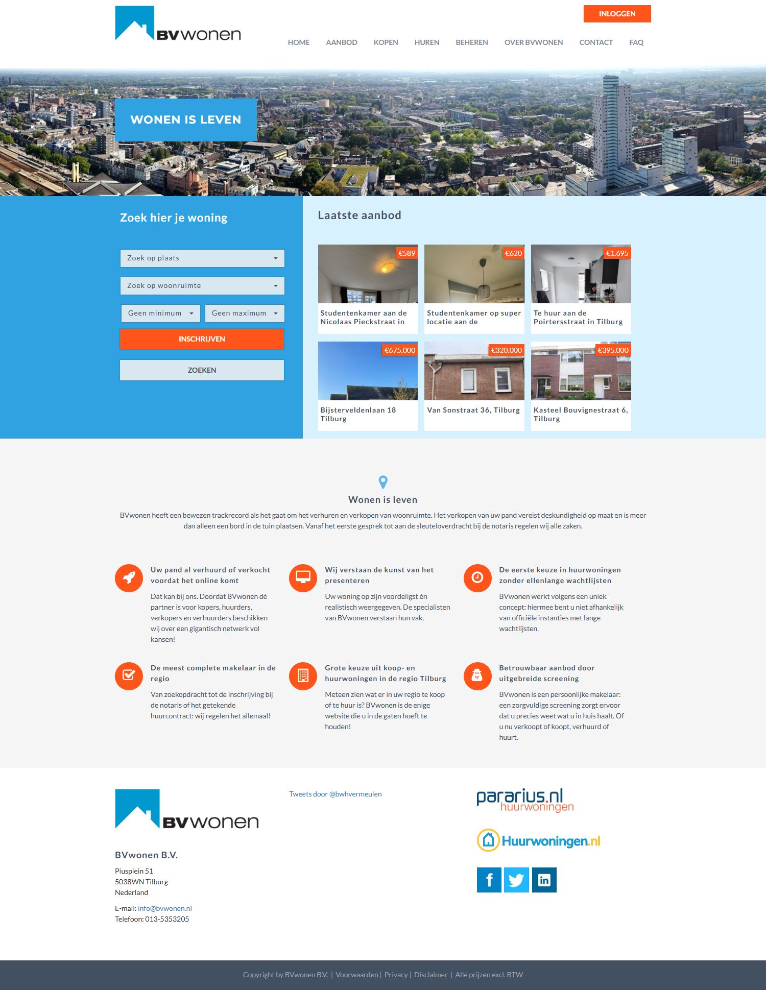 Screenshot of the website of www.bvwonen.nl