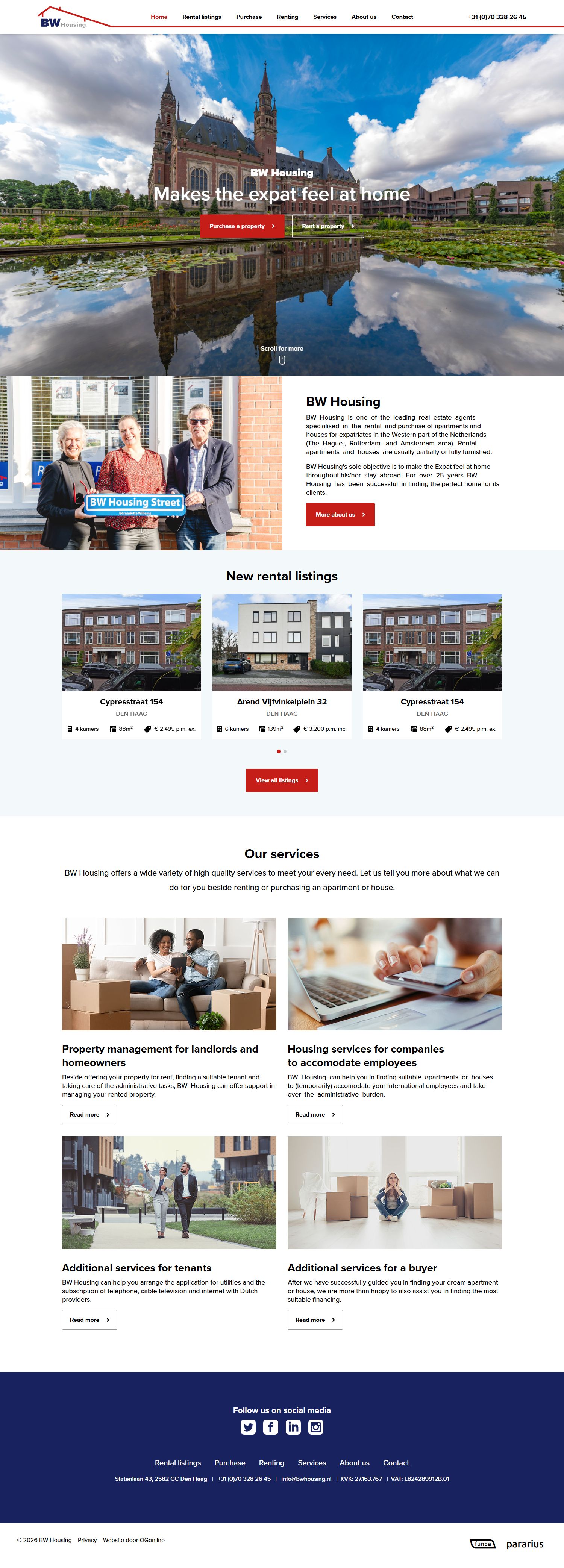Screenshot van de website van www.bwhousing.nl