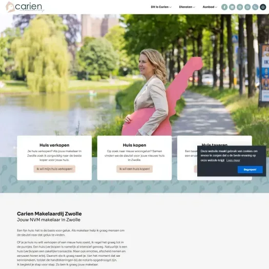 Screenshot van de website van www.carienmakelaardij.nl