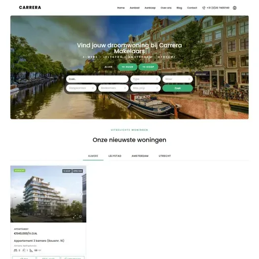 Screenshot of the website of carreramakelaars.nl