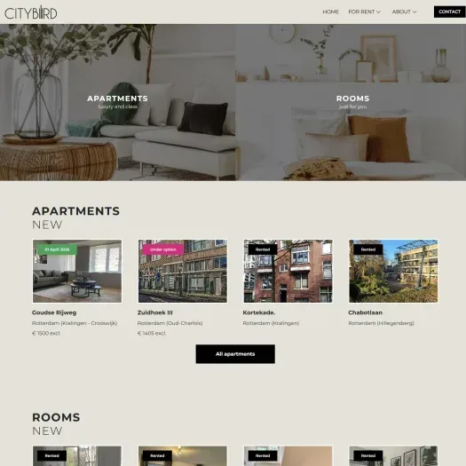 Screenshot van de website van www.citybird-rentals.com