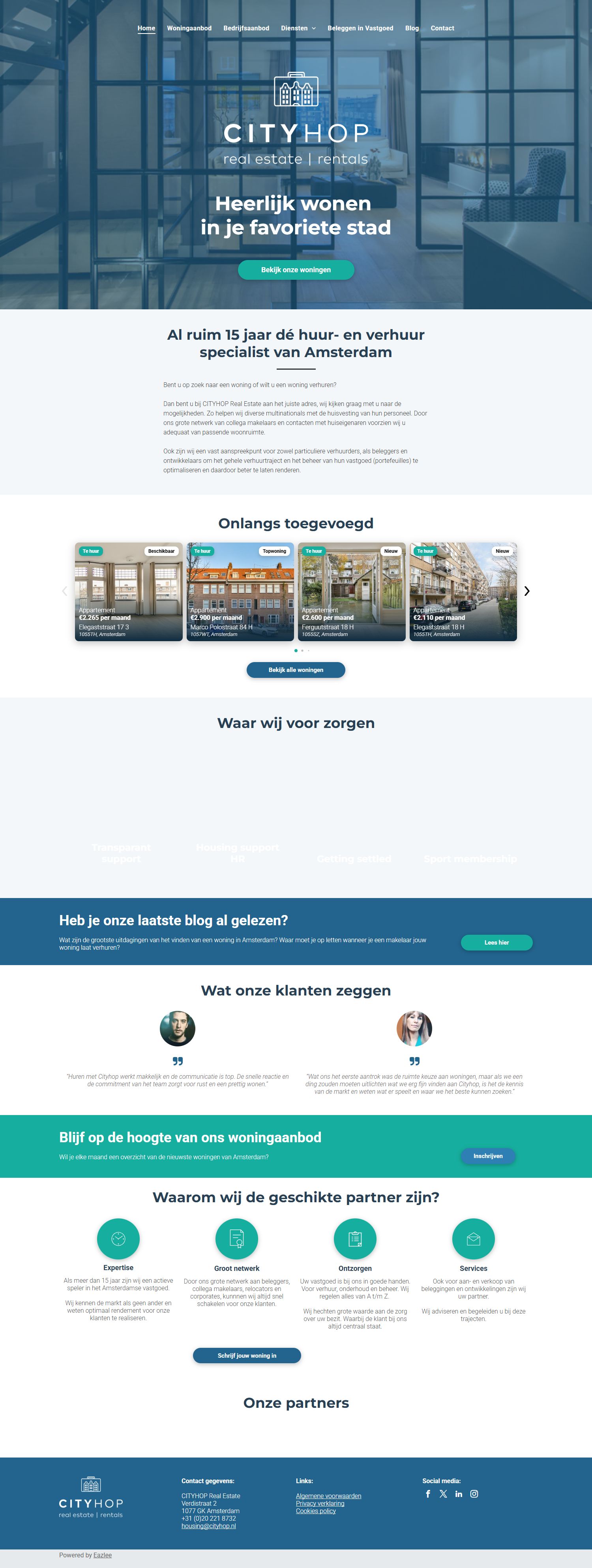 Screenshot of the website of www.cityhop.nl
