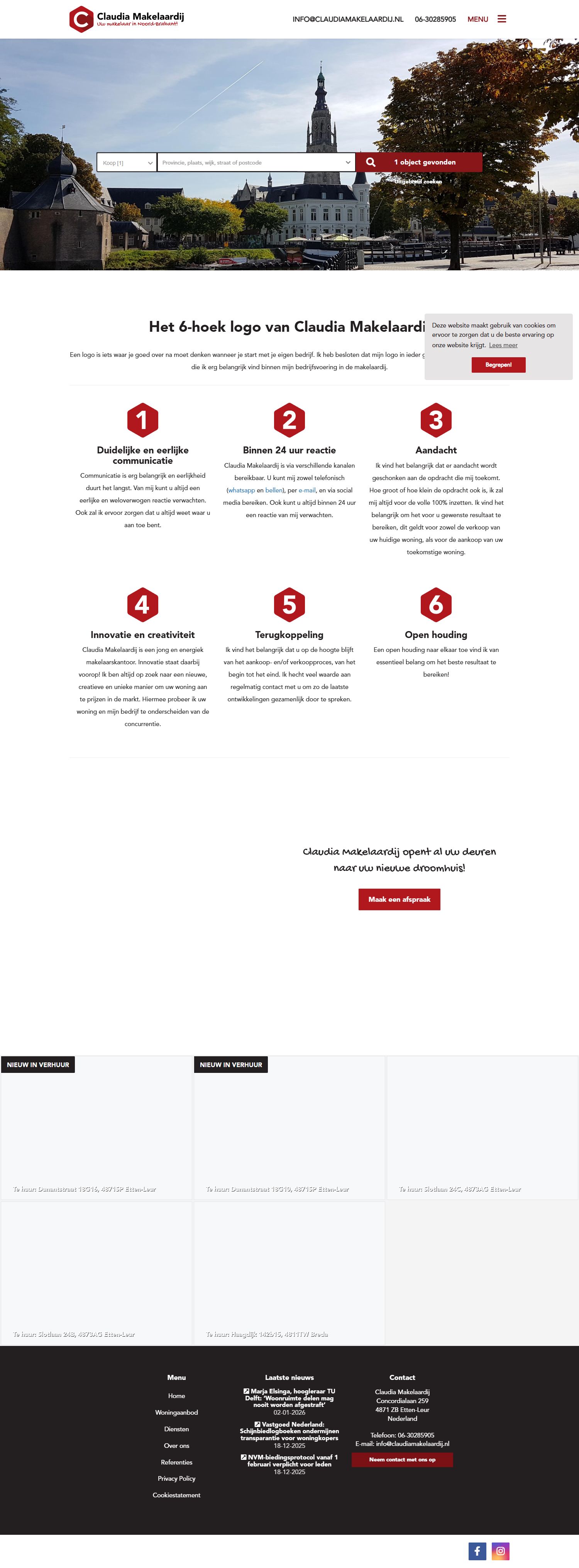 Screenshot der Website von www.claudiamakelaardij.nl
