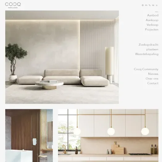 Screenshot van de website van www.cocqmakelaars.amsterdam